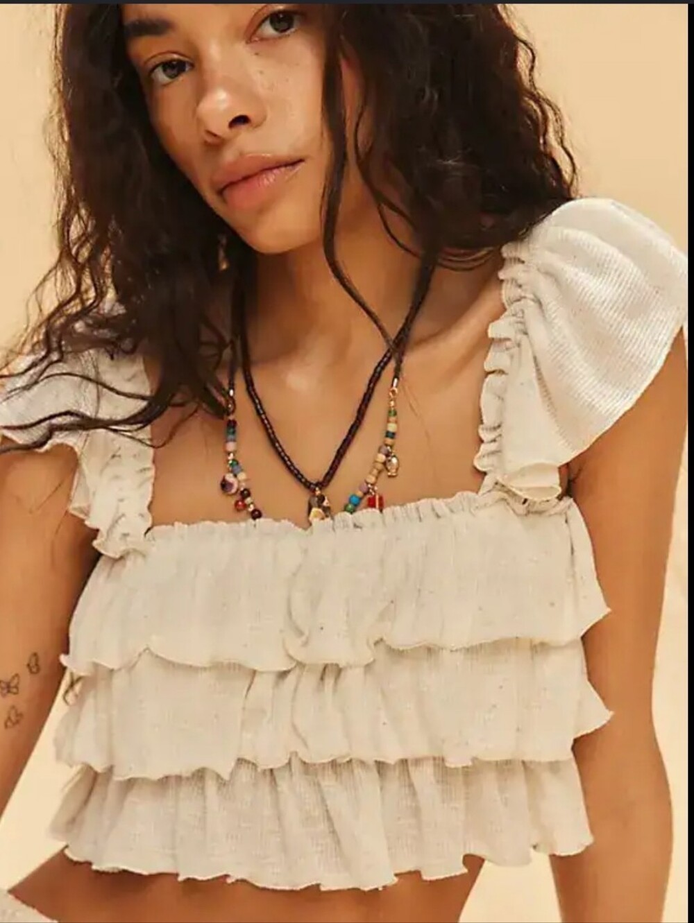 NEW Free People Free-Est Ribbed Ruffled Sleeveless Cropped Top Cream Oatmeal XS